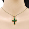 Dije Religioso 05.342.0184 Oro Laminado, Diseño de Cruz, con Zirconia Cubica Verde, Pulido, Dorado