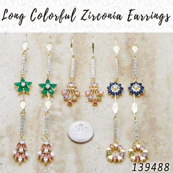 Kit Surtido de 33 Aretes Largos con Zirconia de Colores de Oro Laminado al por mayor — SKU 139488