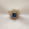 Anillo Multi Piedra 01.196.0032.2 Oro Laminado, Diseño de Cluster, con Zirconia Cubica Zafiro Azul y Blanca, Pulido, Dorado