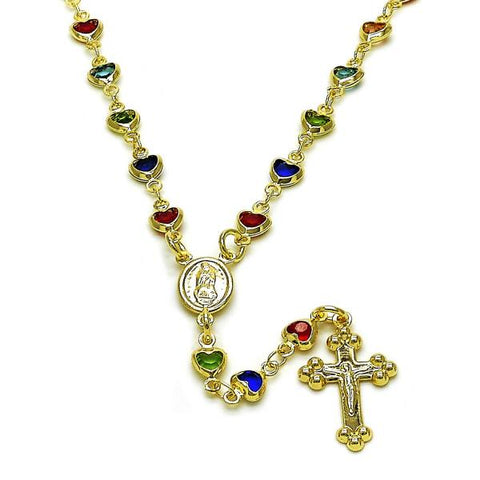 Rosario Mediano 09.326.0007.18 Oro Laminado, Diseño de Corazon y Guadalupe, Diseño de Corazon, con Cristal Multicolor, Pulido, Dorado