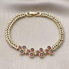 Pulsera Elegante 03.283.0480.07 Oro Laminado, Diseño de Cereza, con Zirconia Cubica Blanca y Micro PaveRubi, Pulido, Dorado