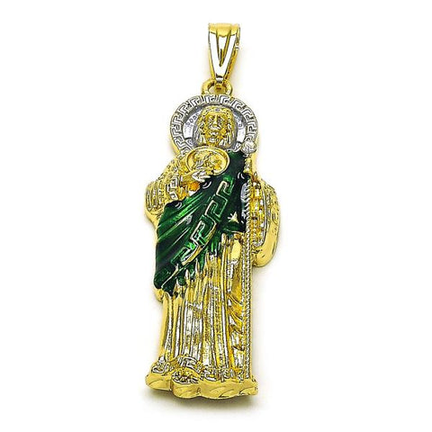 Dije Religioso 05.411.0067.1 Oro Laminado, Diseño de San Judas y Llave Griega, Diseño de San Judas, con Cristal Blanca, Pulido, Tricolor