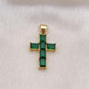 Dije Religioso 05.342.0184 Oro Laminado, Diseño de Cruz, con Zirconia Cubica Verde, Pulido, Dorado