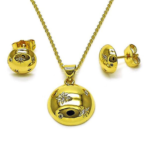 Juego de Arete y Dije de Adulto 10.156.0511 Oro Laminado, Diseño de Sol y Rolo, Diseño de Sol, con Zirconia Cubica Blanca, Pulido, Dorado