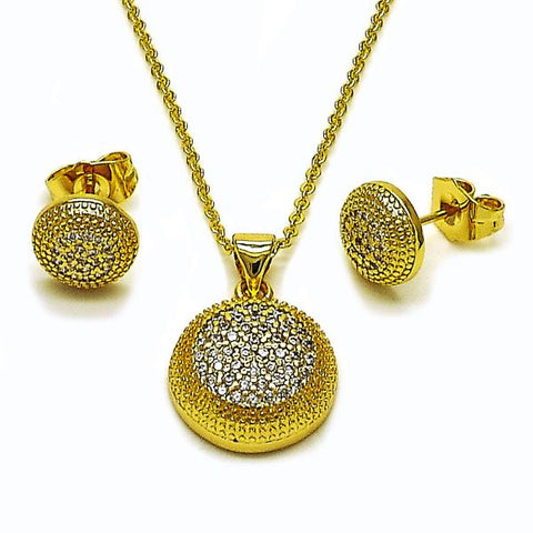 Juego de Arete y Dije de Adulto 10.156.0545 Oro Laminado, Diseño de Bola, con Zirconia Cubica Blanca, Pulido, Dorado