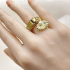 Anillo Multi Piedra 01.341.0163 Oro Laminado, Diseño de Concha, con Zirconia Cubica Blanca y PerlaMarfil, Pulido, Dorado