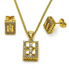 Juego de Arete y Dije de Adulto 10.342.0239 Oro Laminado, Diseño de Baguette, con Zirconia Cubica Blanca y Micro PaveBlanca, Pulido, Dorado