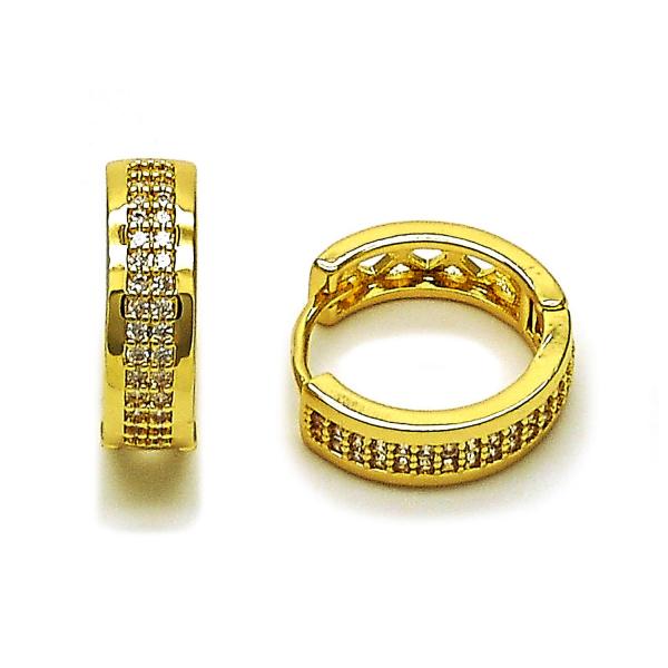 Argolla Huggie 02.283.0278.18 Oro Laminado, con Micro Pave Blanca, Pulido, Dorado