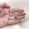 Juego de Arete y Dije de Adulto 10.156.0516 Oro Laminado, Diseño de Corazon y Cluster, Diseño de Corazon, con Zirconia Cubica Verde y Blanca, Pulido, Dorado