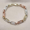 Pulsera Elegante 03.411.0077.08 Oro Laminado, Diseño de San Judas, Pulido, Tricolor