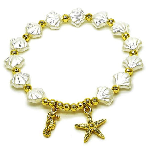 Pulsera Elegante 03.341.0256.07 Oro Laminado, Diseño de Estrella y Caballo de Mar, Diseño de Estrella, con Perla Marfil, Pulido, Dorado