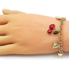 Pulsera de Dije 03.282.0005.07 Oro Laminado, Diseño de Cereza y Corazon, Diseño de Cereza, Esmaltado Rojo, Dorado