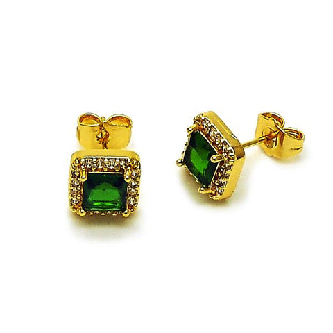 Arete Dormilona 02.344.0175.1 Oro Laminado, Diseño de Cluster, con Zirconia Cubica Verde y Blanca, Pulido, Dorado