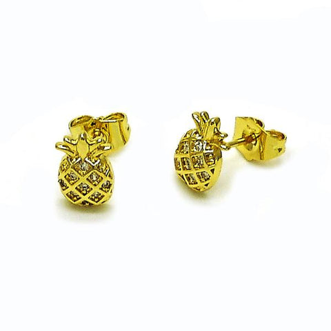 Arete Dormilona 02.156.0720 Oro Laminado, Diseño de Pina, con Zirconia Cubica Blanca, Pulido, Dorado