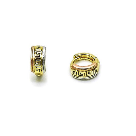 Argolla Huggie 02.170.0535.10 Oro Laminado, Diseño de Llave Griega, Pulido, Tricolor