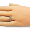 Anillo Multi Piedra 01.266.0057 Oro Laminado, Diseño de Mariposa y Oja, Diseño de Mariposa, con Micro Pave Blanca, Pulido, Dorado