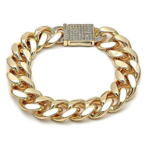 Pulsera Elegante 03.156.0043.08 Oro Laminado, Diseño de Miami Cubana, con Zirconia Cubica Blanca, Pulido, Dorado