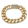 Pulsera Elegante 03.156.0043.08 Oro Laminado, Diseño de Miami Cubana, con Zirconia Cubica Blanca, Pulido, Dorado
