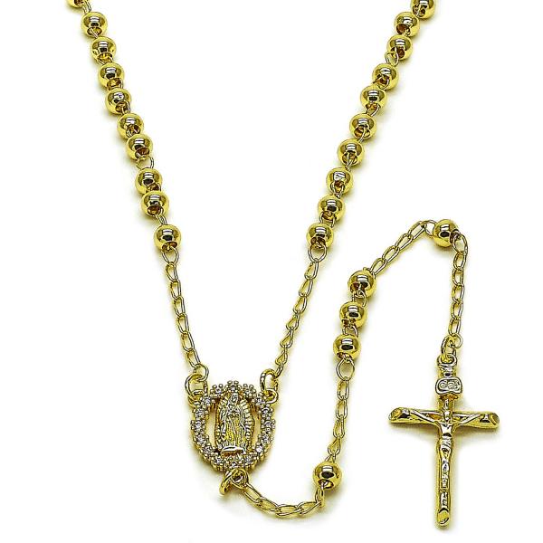 Rosario Fino 09.213.0063.24 Oro Laminado, Diseño de Guadalupe y Crucifijo, Diseño de Guadalupe, con Zirconia Cubica Blanca, Pulido, Dorado