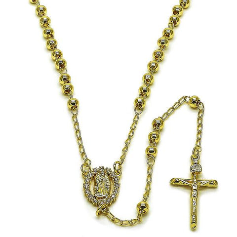 Rosario Fino 09.213.0063.24 Oro Laminado, Diseño de Guadalupe y Crucifijo, Diseño de Guadalupe, con Zirconia Cubica Blanca, Pulido, Dorado