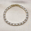 Pulsera Tennis 03.213.0345.07 Oro Laminado, Diseño de Baguette, con Zirconia Cubica Blanca, Pulido, Dorado