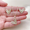 Juego de Arete y Dije de Adulto 10.196.0191.1 Oro Laminado, Diseño de Corazon y Baguette, Diseño de Corazon, con Zirconia Cubica Blanca, Pulido, Dorado