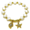 Pulsera Elegante 03.341.0259.07 Oro Laminado, Diseño de Estrella y Caracol, Diseño de Estrella, con Perla Marfil y Micro PaveBlanca, Pulido, Dorado