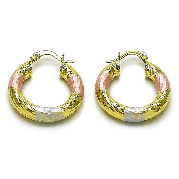 Argolla Pequeña 02.213.0311.1.25 Oro Laminado, Diseño de Hueco, Diamantado, Tricolor