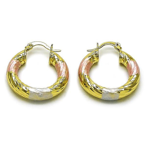 Argolla Pequeña 02.213.0311.1.25 Oro Laminado, Diseño de Hueco, Diamantado, Tricolor