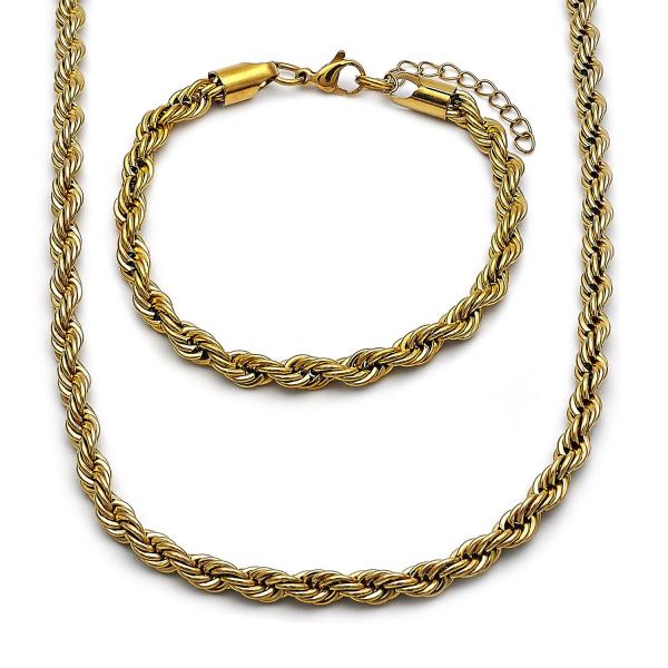 Collar y Pulso 06.257.0001 Oro Laminado, Diseño de Rope, Pulido, Dorado