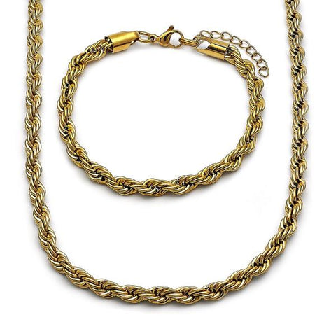 Collar y Pulso 06.257.0001 Oro Laminado, Diseño de Rope, Pulido, Dorado