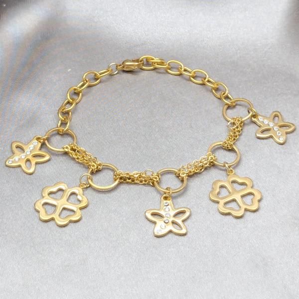 Pulsera Elegante 03.63.22114.08 Acero Inoxidable, Diseño de Flor, con Cristal Blanca, Pulido, Dorado