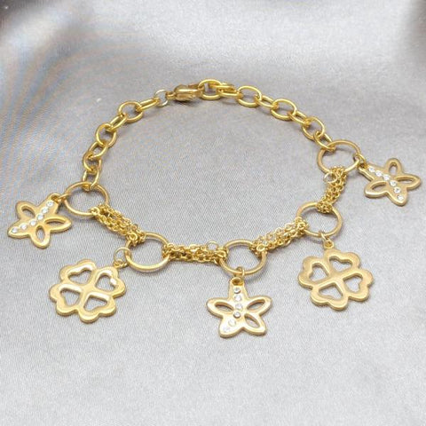 Pulsera Elegante 03.63.22114.08 Acero Inoxidable, Diseño de Flor, con Cristal Blanca, Pulido, Dorado