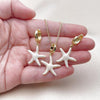 Juego de Arete y Dije de Adulto 10.341.0014 Oro Laminado, Diseño de Estrella, Esmaltado Blanco, Dorado