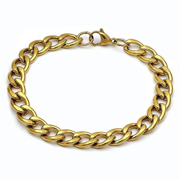 Pulsera Básica 03.256.0013.09 Acero Inoxidable, Diseño de Cubana, Pulido, Dorado
