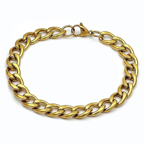 Pulsera Básica 03.256.0013.09 Acero Inoxidable, Diseño de Cubana, Pulido, Dorado