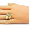 Anillo Elegante 01.282.0003 Oro Laminado, Diseño de Flor, Diamantado, Dorado