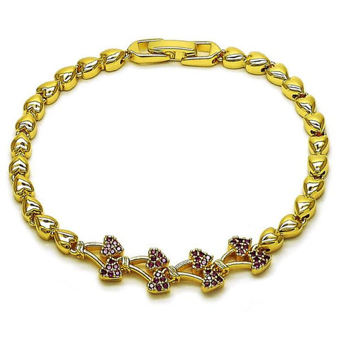 Pulsera Elegante 03.283.0481.07 Oro Laminado, Diseño de Cereza, con Micro Pave Rubi, Pulido, Dorado