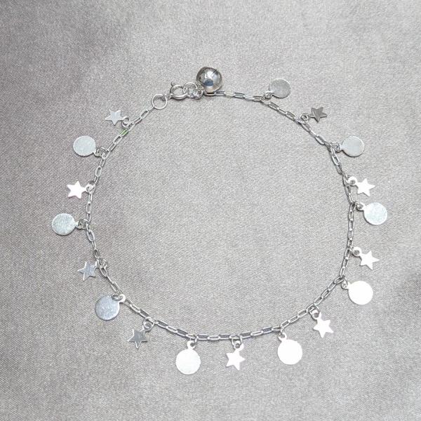 Tobillera Elegante 03.409.0042.10 Plata Rodinada, Diseño de Estrella y Bola, Diseño de Estrella, Pulido, Plateado