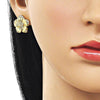 Arete Dormilona 02.282.0051 Oro Laminado, Diseño de Flor, con Zirconia Cubica Blanca y Micro PaveBlanca, Pulido, Dorado