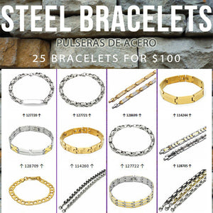 Kit Surtido de 25 Pulseras para Hombre de Acero al por mayor — SKU 132094