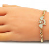 Pulsera Elegante 03.368.0070.08 Oro Laminado, Diseño de Nina Pequena y Corazon, Diseño de Nina Pequena, con Micro Pave Blanca, Pulido, Dorado