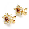 Arete Dormilona 02.217.0082.1 *PROMO* Oro Laminado, Diseño de Estrella, con Zirconia Cubica Rubi y Blanca, Pulido, Dorado