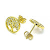 Arete Dormilona 02.342.0125 Oro Laminado, Diseño de Arbol, con Micro Pave Blanca, Pulido, Dorado