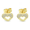 Arete Dormilona 02.156.0513 Oro Laminado, Diseño de Corazon, con Micro Pave Blanca, Pulido, Dorado