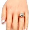 Anillo Multi Piedra 01.210.0048.08 Oro Laminado, Diseño de Flor, con Zirconia Cubica Blanca, Pulido, Dorado