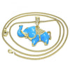Collares con Dije 04.380.0002.3.20 Oro Laminado, Diseño de Elefante, Esmaltado Azul, Dorado