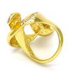 Anillo Multi Piedra 01.241.0045.08 Oro Laminado, Diseño de Llave Griega, con Cristal Blanca, Pulido, Dorado