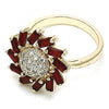 Anillo Multi Piedra 01.210.0105.1.07 Oro Laminado, Diseño de Flor, con Zirconia Cubica Rubi y Blanca, Pulido, Dorado