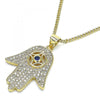 Collares con Dije 04.156.0205.1.20 Oro Laminado, Diseño de Mano de Dios, con Zirconia Cubica Zafiro Azul y CristalBlanca, Pulido, Dorado